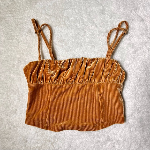 Urban Outfitters Eden Velvet Golden Brown Ruched Cami Crop Tank Top - Picture 3 of 10